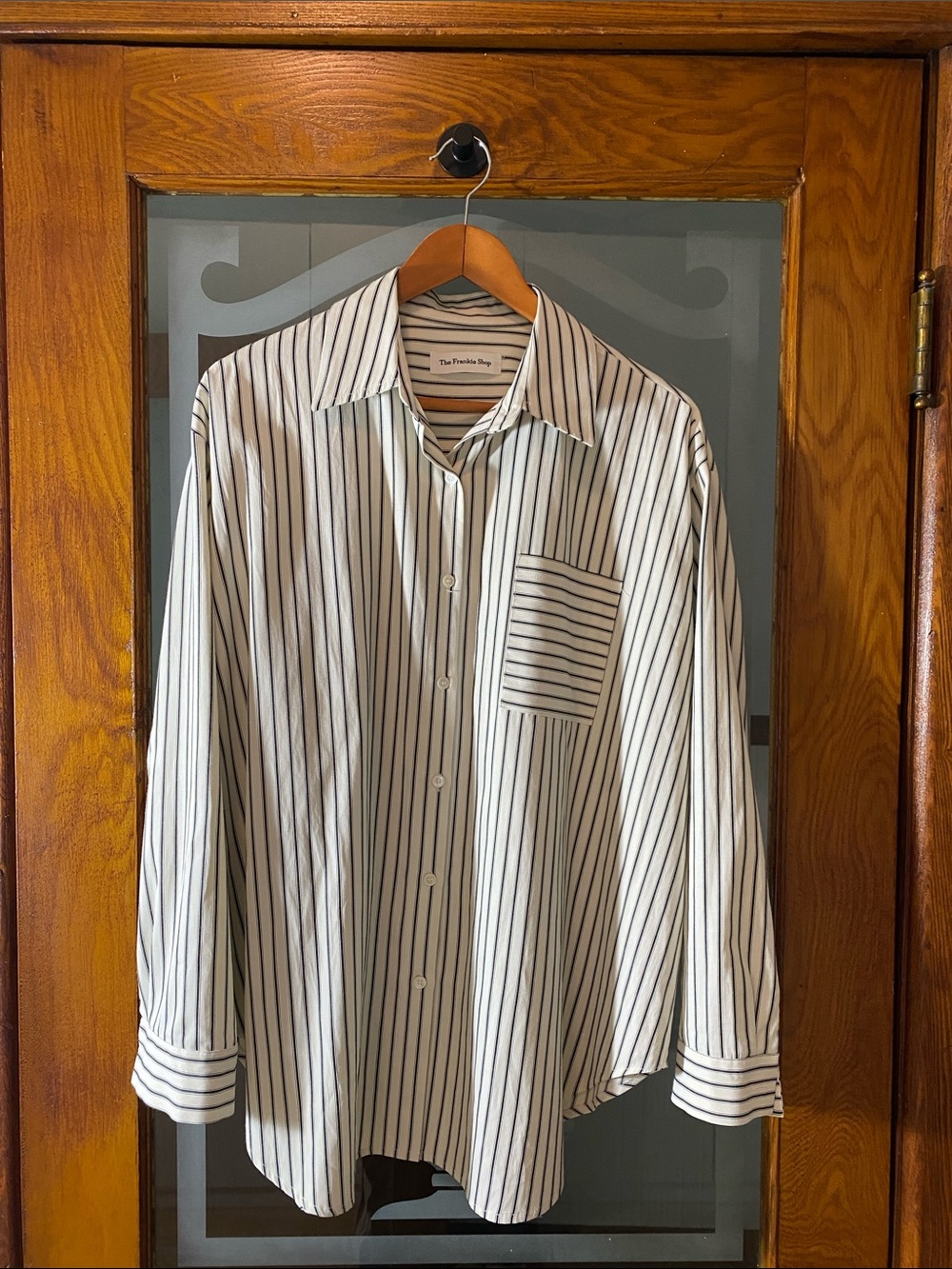 The Frankie Shop White Button-Down with Black Pinstripes / Rine Pocket Shirt